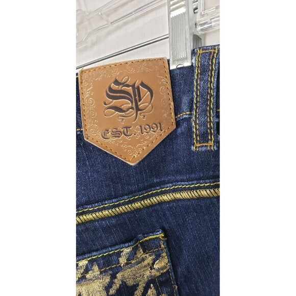 South Pole Capri Jean Pants 22 Denim Bermuda Shorts Gold Trim Cuffed Y2K Hip Hop - Picture 4 of 6